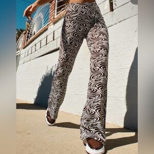 Garage White and Brown Flare Pants with Abstract Pattern